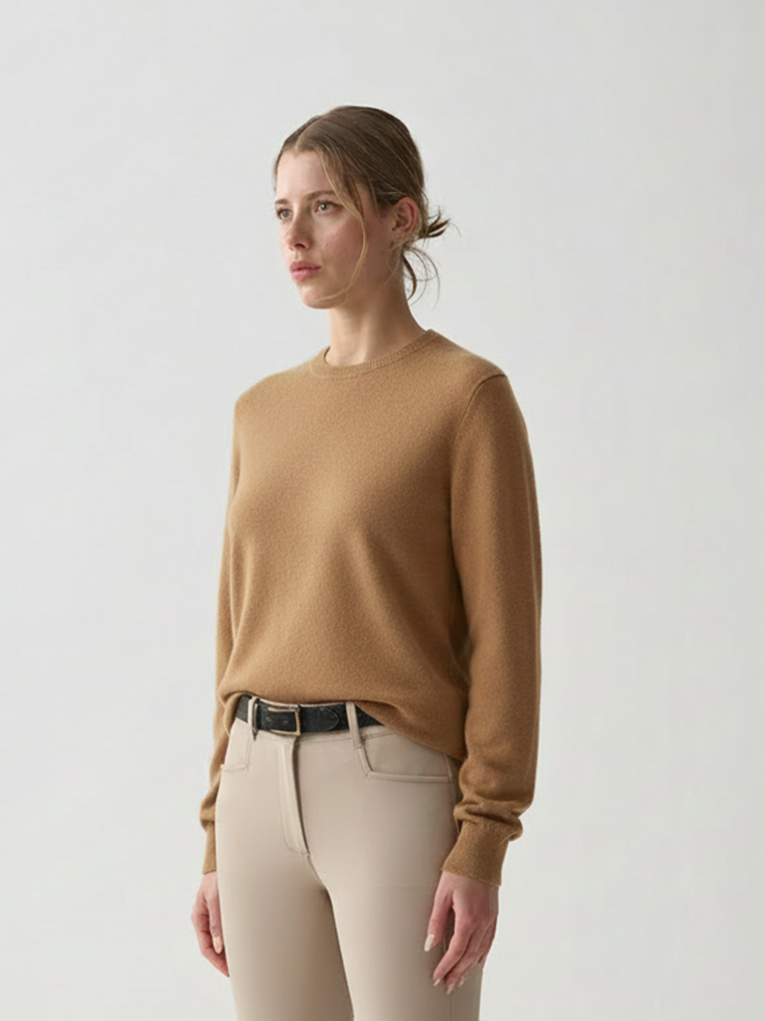 Cashmere Blend Crewneck Sweater: Caramel